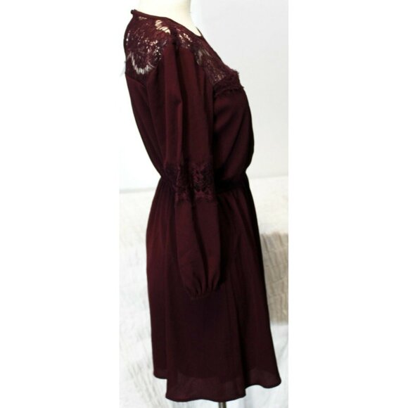 New Lily Rose Merlot Purple Dress Floral Lace 3/4 Sleeves Womens S Elastic - Picture 3 of 9